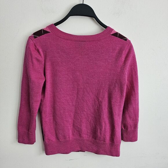 Talbots Pink Argyle Merino Wool Cardigan Sweater Small Petite Excellent - Picture 3 of 7